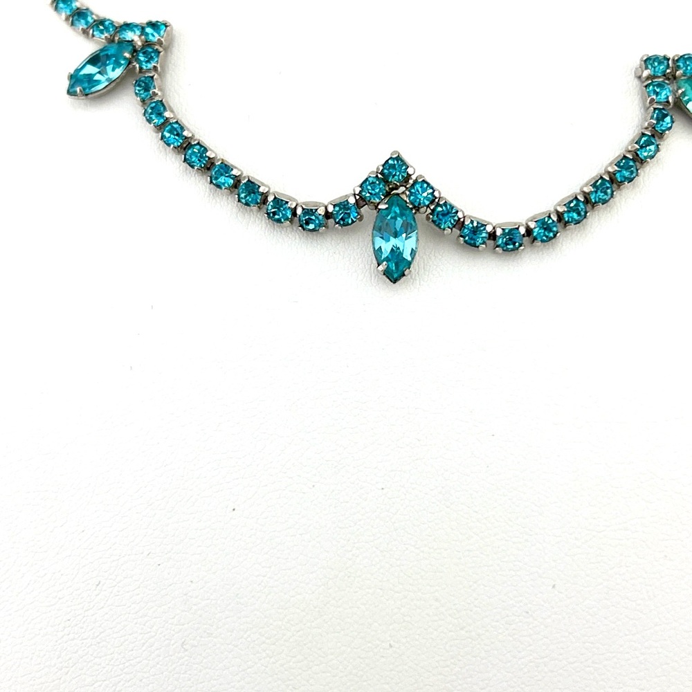 Vintage Blue Glass Rhinestone Choker Necklace - Picture 4 of 9